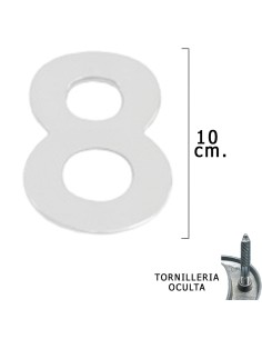 Numero Metal "8" Plateado Mate 10 cm. con Tornilleria...