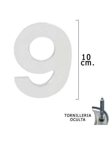 Numero Metal "9" Plateado Mate 10 cm. con...