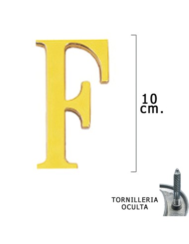 Letra Latón "F" 10 cm. con Tornilleria Oculta...