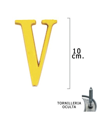 Letra Latón "V" 10 cm. con Tornilleria Oculta...