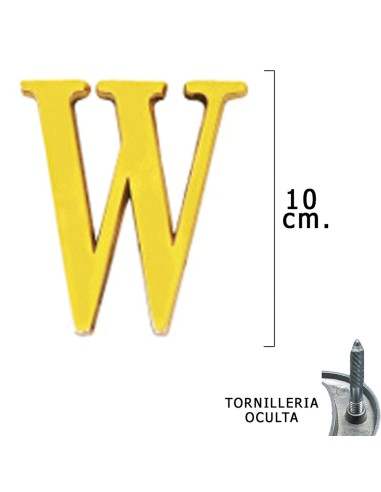 Letra Latón "W" 10 cm. con Tornilleria Oculta...