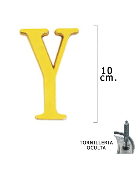 Letra Latón "Y" 10 cm. con Tornilleria Oculta (Blister 1 Pieza)