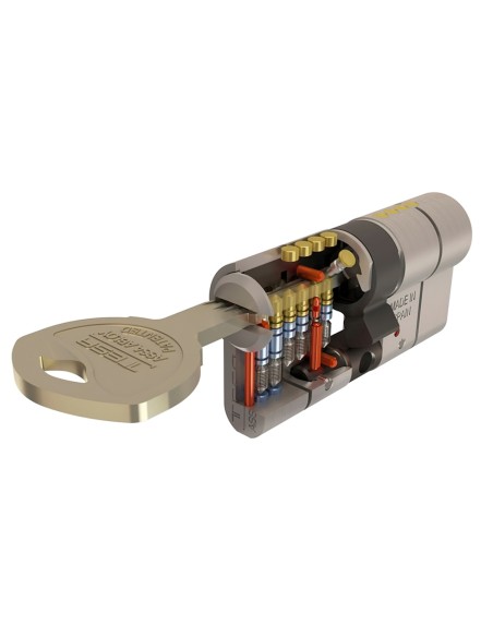 Cilindro Tesa Seguridad T70  30x40 Latonado Leva Larga