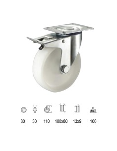 Rueda Industrial Nylon Placa con freno   80mm