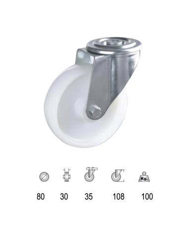 Rueda Industrial Nylon Pasante   80mm