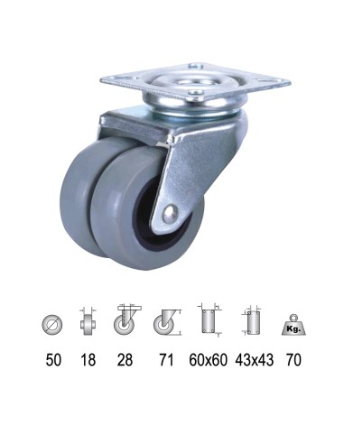 Rueda Doméstica Doble Poliamida Gris Placa   50mm
