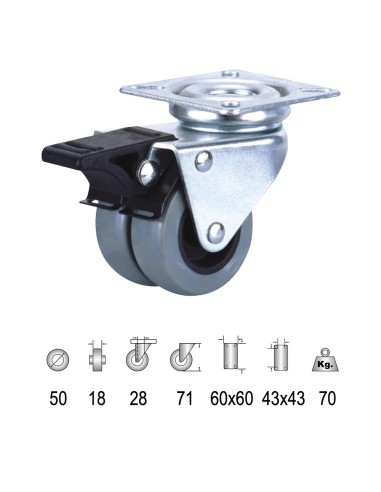 Rueda Doméstica Doble Poliamida Gris Placa con...