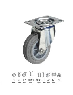 Rueda Industrial Goma Gris Placa  80mm