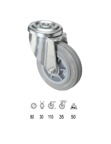 Rueda Industrial Goma Gris Pasante  80mm