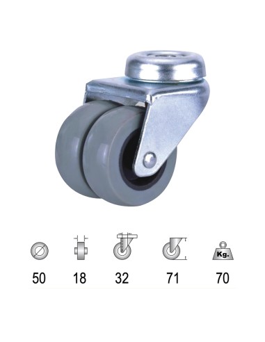 Rueda Doméstica Doble Poliamida Gris Pasante...