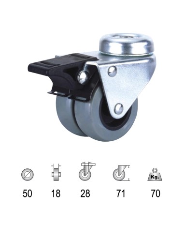 Rueda Industrial Doble Poliamida Gris Pasante...