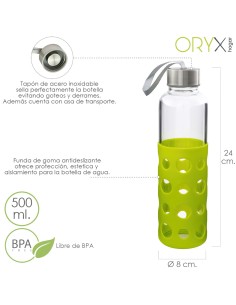 Botella Agua Fabricada En Cristal Con Funda De Goma y...