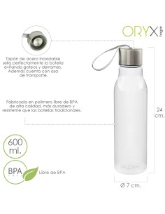 Botella Agua, Capacidad De 600 ML. Plastico Libre BPA,...