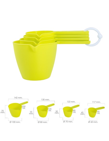 Set 4 Cacitos / Vasos Medidores 60 / 80 / 125 / 250 ml.