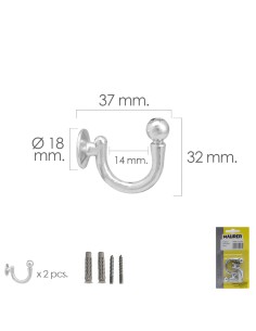 Gancho Cromado Atornillabe 37 mm. Con tacos y tornillos...