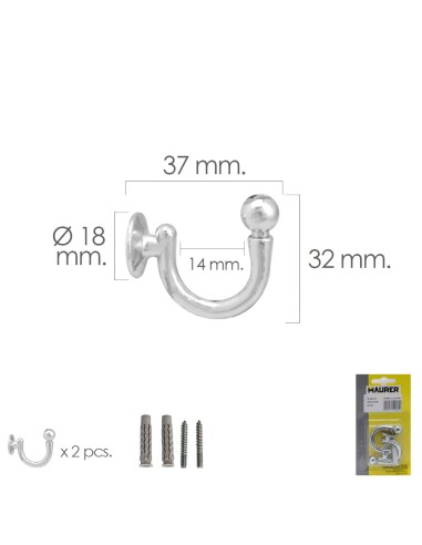 Gancho Cromado Atornillabe 37 mm. Con tacos y...