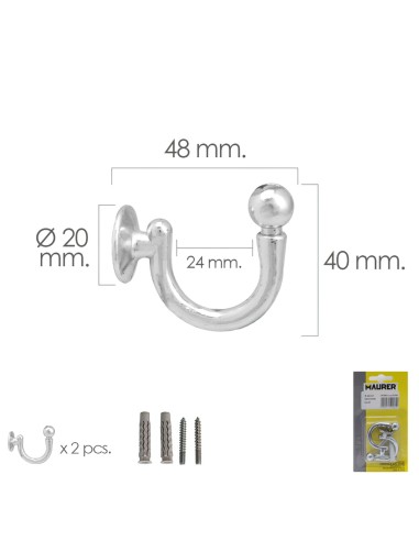 Gancho Cromado Atornillabe 48 mm. Con tacos y...