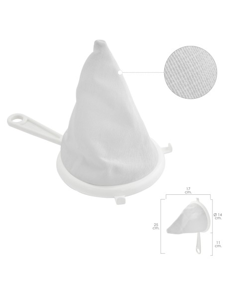Colador Tela Franela Armazón de Plastico Ø 14 cm. Con 2 Ganchos