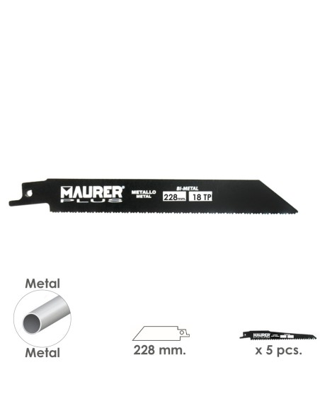 Hoja Para Sierra Sable Metal 228 mm. - 18 TPI Tipo Bosch (5 piezas)