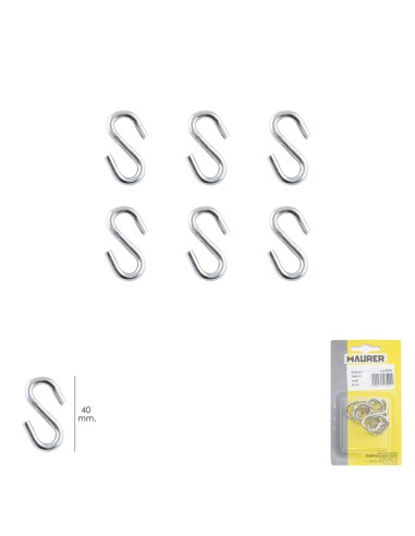 Gancho "S" 40 mm. Zincado (Blister 6 piezas)...