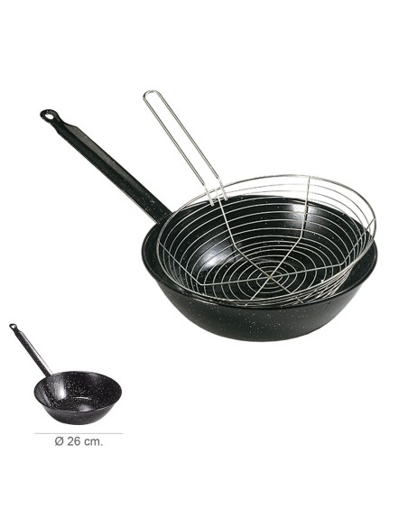 Sarten Esmaltada Con Mango Ø 26 cm. Con Cestillo Freir