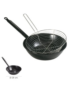 Sarten Esmaltada Con Mango Ø 28 cm. Con Cestillo Freir