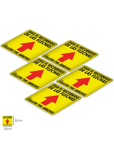 Rotulacion Suelo Siga Las Flechas. Pegatinas Señalizacion. 5 Unidades Cuadradas, 32 x 32 cm.