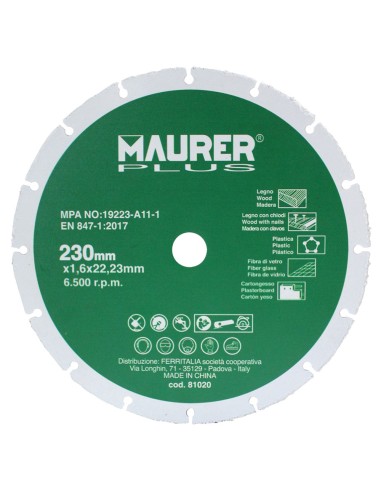 Disco De Corte Para Madera y Plasticos Ø 230 x...