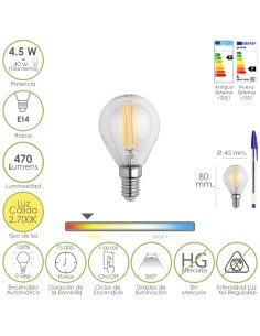 Bombilla Led Filamento Esfera Rosca E14. 4,5 Watt....