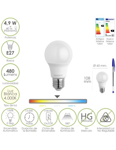 Bombilla Led Estandar Rosca E27. 4.9 Watt....