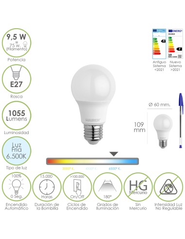Bombilla Led Estandar Rosca E27. 9.5 Watt....