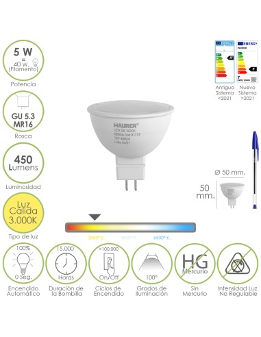 Bombilla Led Dicroica Rosca GU 5.3 / MR16. 5...