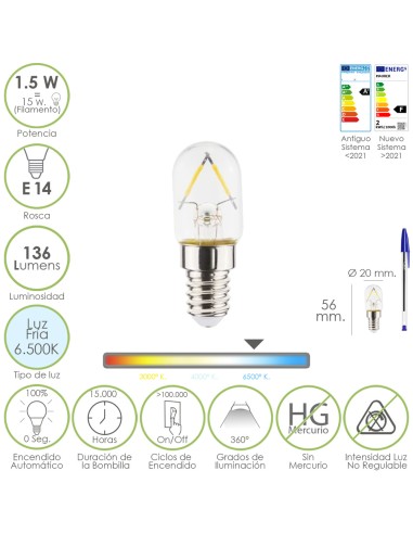 Bombilla Led Frigorifico Rosca E14. 1.5 Watt....