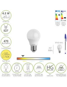 Bombilla Led Esferica Rosca E27 4.5 Watt. Equivale A 55...