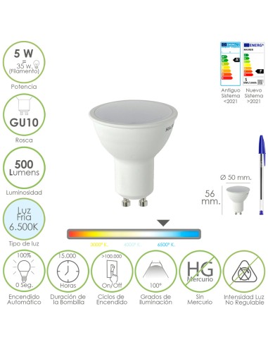 Bombilla Led Dicroica Rosca GU10. 5 Watt....