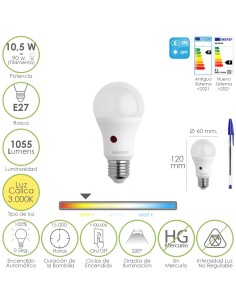 Bombilla Led Esfera Con Sensor Crepuscular. Rosca E27....
