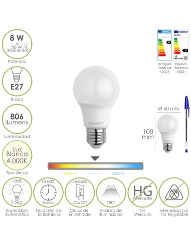 Bombilla Led Estandar Rosca E27. 8 Watt....