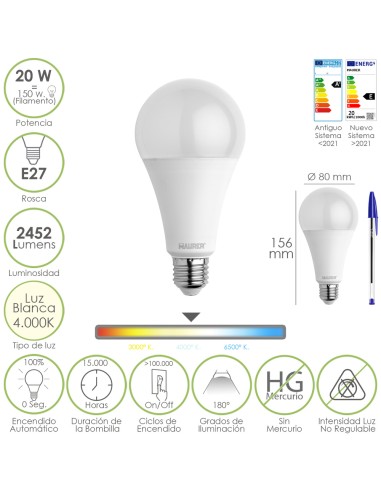 Bombilla Led Estandar Rosca E27. 20  Watt....