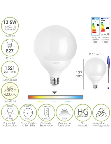 Bombilla Led Esfera Globo E27. 13,5 Watt....