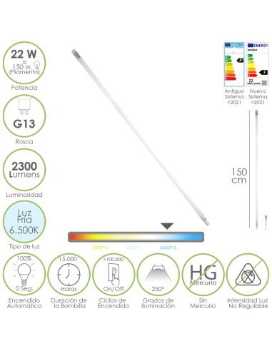 Tubo Led T8 150 cm. 22 Watt. Equivale A 150...