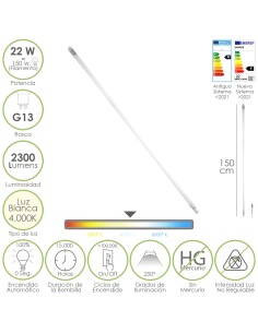 Tubo Led T8 150 cm. 22 Watt. Equivale A 150 Watt. 2300...