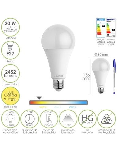 Bombilla Led Estandar Rosca E27. 20  Watt....
