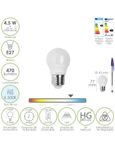 Bombilla Led Esferica Rosca E27 4.5 Watt. Equivale A 55...
