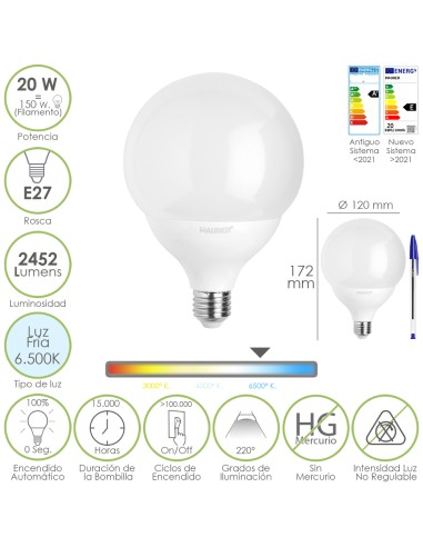 Bombilla Led Globo E27. 20 Watt. Equivale A 150...