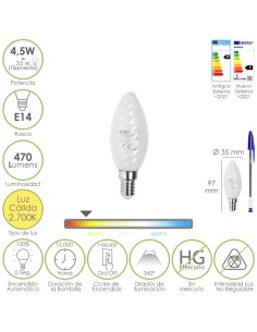 Bombilla Led Filamento Vela Esmerilada E14. 4,5 Watt....