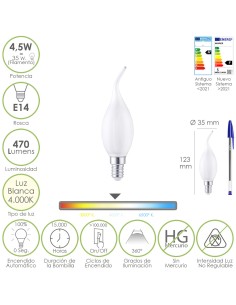 Bombilla Led Filamento Vela Llama Esmerilada E14. 4,5...