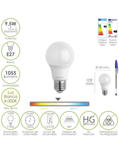 Bombilla Led Estandar Rosca E27. 9.5 Watt....