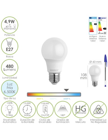 Bombilla Led Estandar Rosca E27. 4.9 Watt....