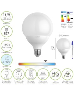 Bombilla Led Globo Rosca E27. 16 Watt. Equivale A 130...