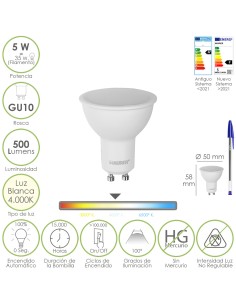 Bombilla Led Dicroica Rosca GU10. 5 Watt. Equivale A 35...